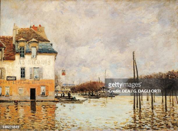 Flood at Port-Marly by Alfred Sisley , oil on canvas, 60x81 cm. ; Paris, Musée D'Orsay .
