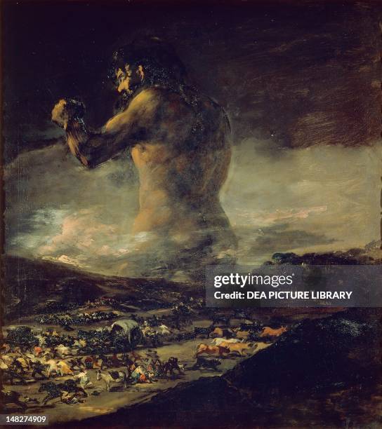 The Colossus , 1808-1812, by Francisco de Goya , oil on canvas, 116x105 cm. ; Madrid, Museo Del Prado.