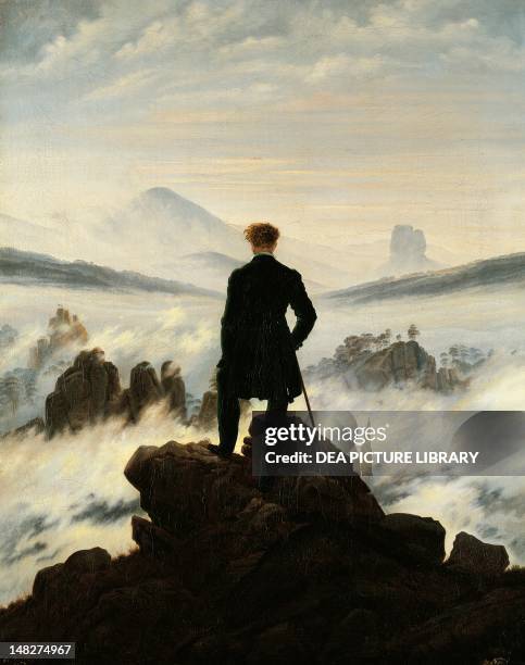 Wanderer above the sea of fog, by Caspar David Friedrich . ; Amburgo, Hamburger Kunsthalle.