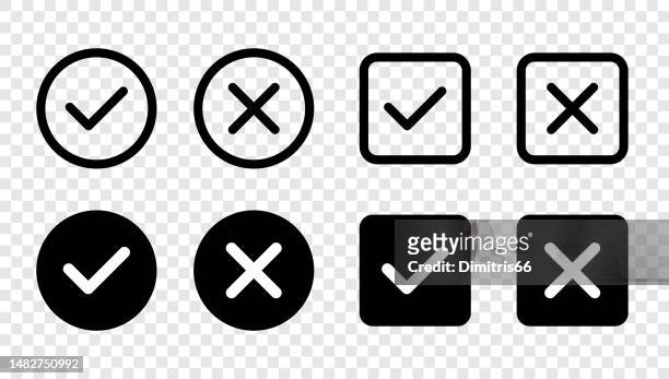 ilustraciones, imágenes clip art, dibujos animados e iconos de stock de marcar icono establecido con trazos editables. símbolos aceptados, rechazados, aprobados, desaprobados, correctos, incorrectos, correctos, falsos, verdaderos, hechos. - letra x