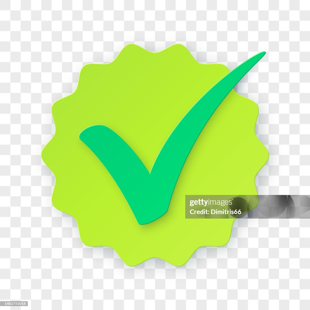 Vector green verified badge. Check mark realistic icon. Accepted, approved, right, correct, true, done symbol.