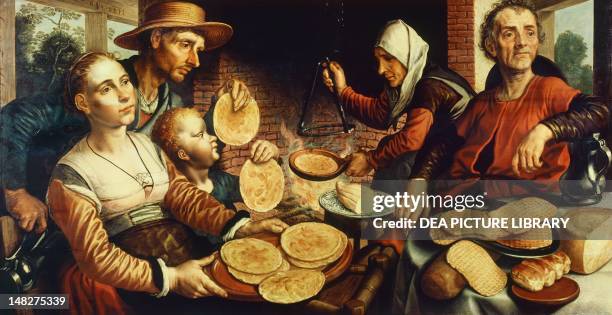 Cooking pancakes, ca 1560, by Pieter Aertsen . ; Rotterdam, Museum Boijmans Van Beuningen .