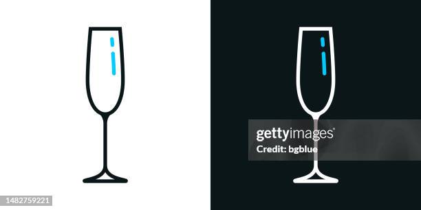 ilustraciones, imágenes clip art, dibujos animados e iconos de stock de copa de champán. icono de línea bicolor sobre fondo blanco o negro - trazo editable - copa de champán
