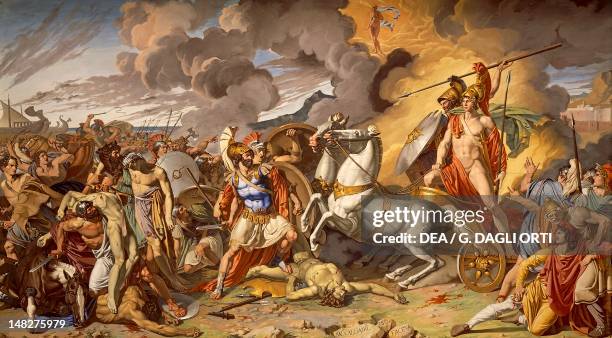 Hector's death and Achilles' triumphant protected by Mars by Antonio Galliano , oil on canvas. ; Caserta, Reggia Di Caserta Palazzo Reale.