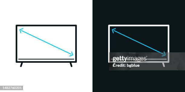 tv screen size. bicolor line icon on black or white background - editable stroke - inch stock illustrations