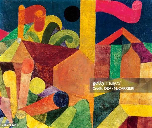Landscape with flags or Houses with flags by Paul Klee . ; .