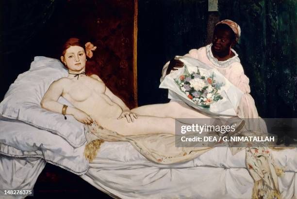 Olympia by Edouard Manet , oil on canvas, 130x190 cm. ; Paris, Musée D'Orsay .