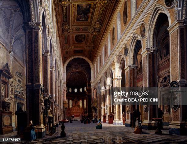 Interior of the Naples Cathedral by Giuseppe Castiglione , oil on canvas, 115x89 cm. ; Naples, Museo Dell'Appartamento Storico Del Palazzo Reale .