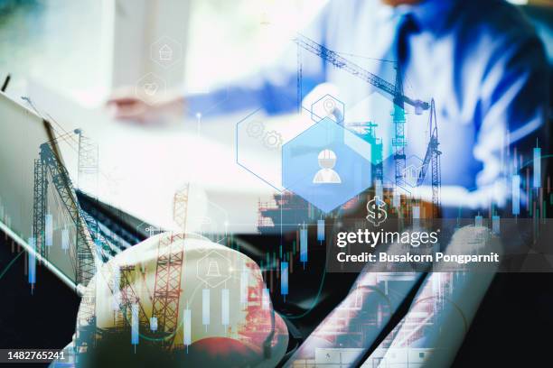 businessman working on a virtual digital data technology. constuction industry project and smart home concept. - health and safety icons stock pictures, royalty-free photos & images