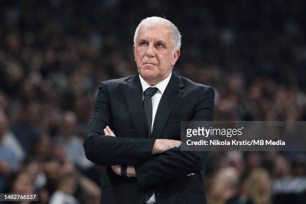 Head Coach Zeljko Obradovic of Partizan Mozzart Bet Belgrade reacts during the 2022/2023 Turkish Airlines EuroLeague match between Partizan Mozzart...