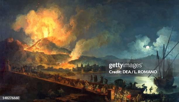Eruption of Vesuvius from the Ponte della Maddalena by Pierre-Jacques Volaire , oil on canvas, 129x260 cm. ; Naples, Museo Nazionale Di Capodimonte .