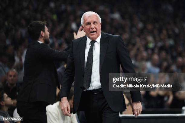 Head Coach Zeljko Obradovic of Partizan Mozzart Bet Belgrade reacts during the 2022/2023 Turkish Airlines EuroLeague match between Partizan Mozzart...