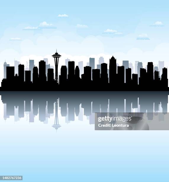 seattle skyline silhouette - washington state outline stock illustrations