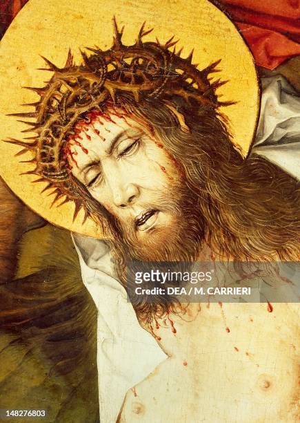 The lamentation of Christ, 1480-1490, Master of the Housebook , oil on panel, 131x171 cm. Detail. ; Dresda, Gemäldegalerie Alte Meister .