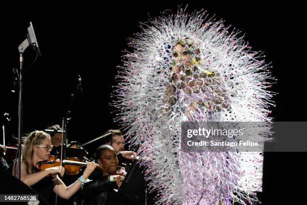 Bjork performs at The 2023 Coachella Valley Music And Arts Festival on April 16, 2023 in Indio, California.