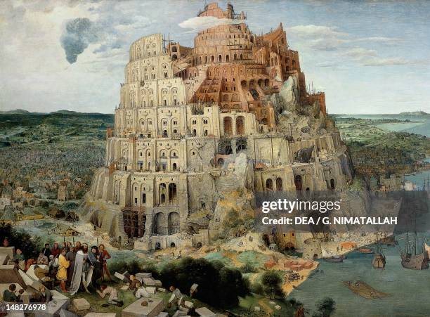 Tower of Babel by Pieter Brueghel the Elder , oil on canvas, 114x155 cm. ; Vienna, Kunsthistorisches Museum .