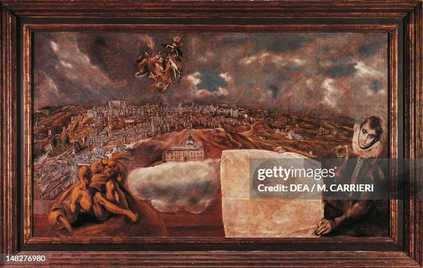 View and map of Toledo by El Greco , oil on canvas, 132x228 cm. ; Toledo, Casa Y Museo De El Greco .