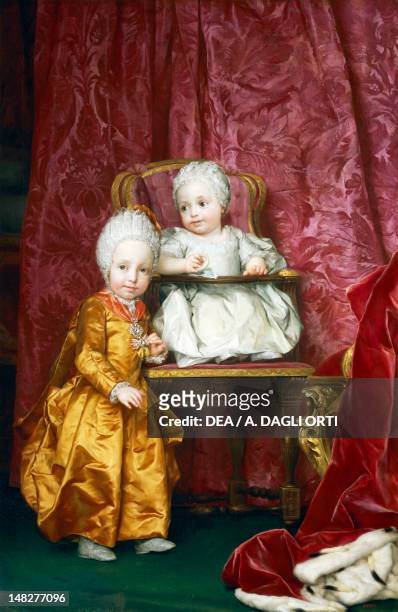 Portrait of Archduke Ferdinand and Archduchess Maria Anna of Austria, 1770-1771, by Anton Raphael Mengs , oil on canvas, 140x95 cm. ; Madrid, Museo...