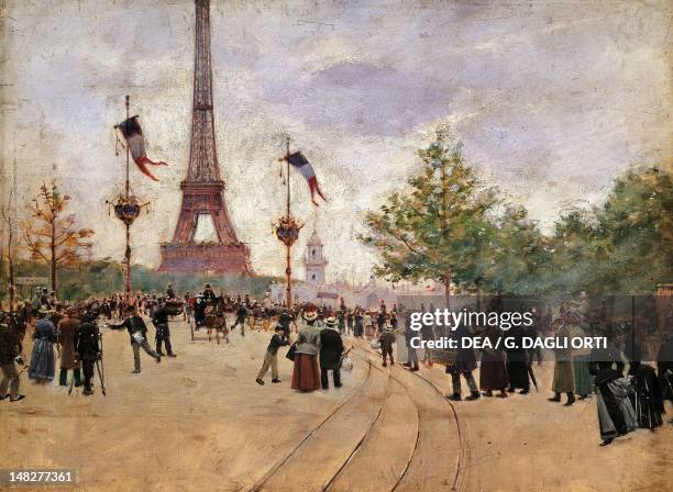 Entrance to the Universal Exhibition in Paris by Jean Beraud . ; Paris, Hôtel Carnavalet .