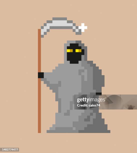 gream reaper pixel illustration - video game character pixel stock illustrations