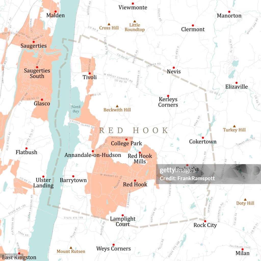 NY Dutchess Red Hook Vector Road Map