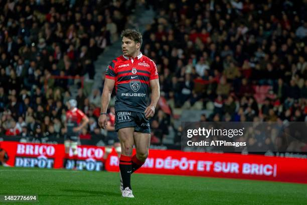 Antoine Dupont of Stade Toulousain looks on during the Top 14 match between Stade Toulousain and Lyon Olympique Universitaire on April 16, 2023 in...