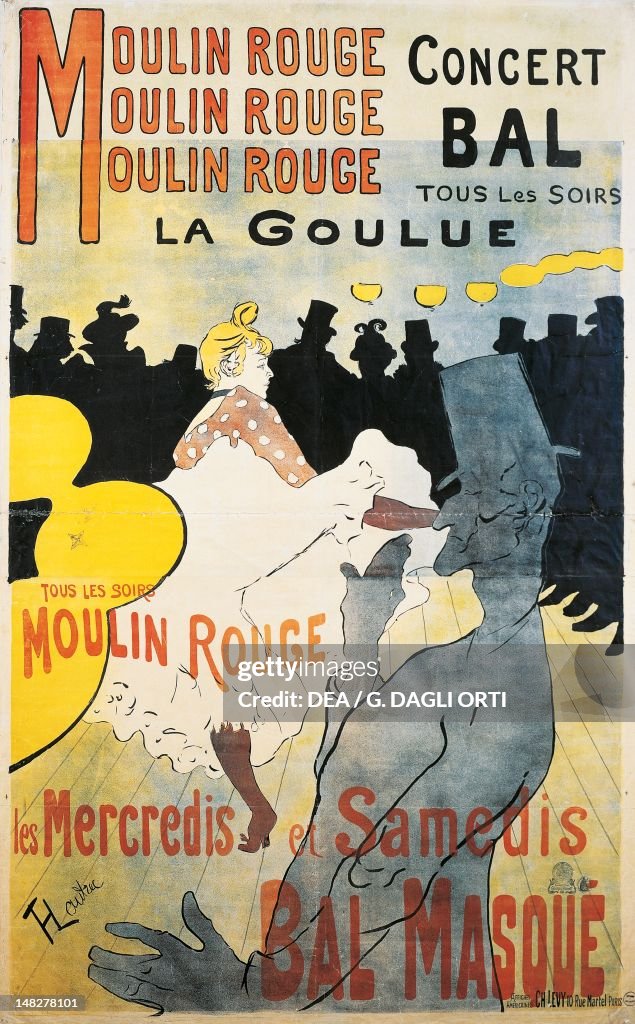Poster for the Moulin Rouge, 1891, by Henri de Toulouse Lautrec (1864-1901). (Photo by DeAgostini/Getty Images)