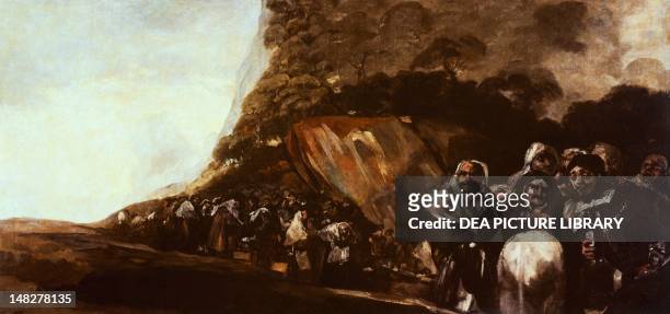 Pilgrimage to San Isidro , 1821-1823, by Francisco de Goya , mural painting originating from the Quinta house and transferred to canvas, 138x436 cm....