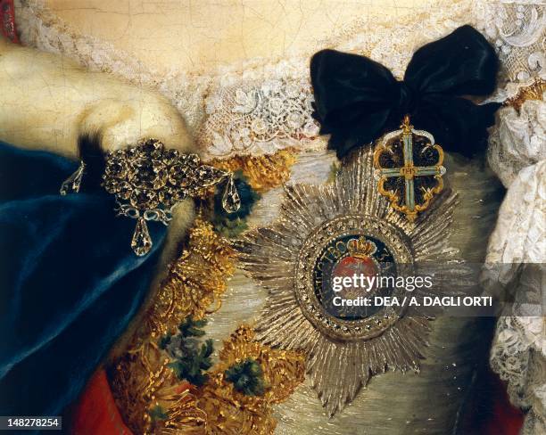 Austrian Order of the Star Cross on black ribbon, detail from the decoration of Portrait of Maria Antonia Walburga Symphorosa Anton Raphael Mengs ,...