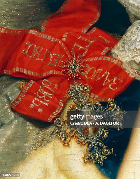 Order of Catherine Star on the red band, detail of the decoration of Portrait of Maria Antonia Walburga Symphorosa by Anton Raphael Mengs , oil on...