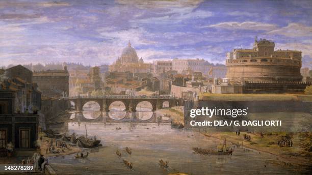 View of Castel Sant'Angelo in Rome, by Gaspar van Wittel , tempera on parchment, cm 23x44. Detail. ; Rome, Palazzo Dei Conservatori Pinacoteca...