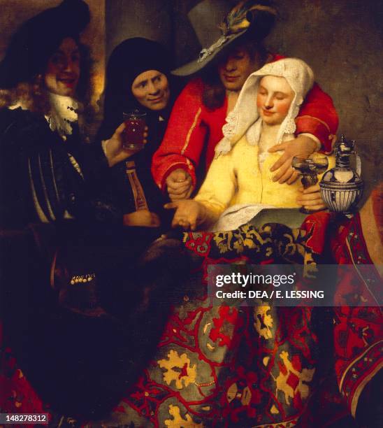 The matchmaker by Jan Vermeer , oil on canvas, 143x130 cm. ; Dresda, Gemäldegalerie Alte Meister .