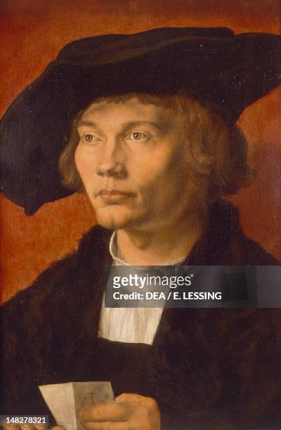 Portrait of Bernhard von Reesen by Albrecht Durer , oil on panel, 45.4 x31.5 cm. ; Dresda, Gemäldegalerie Alte Meister .