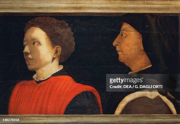 Male portraits, probably by Tommaso Masaccio and Filippo Brunelleschi, detail from the Five Masters of the Florentine Renaissance. 16th century,...