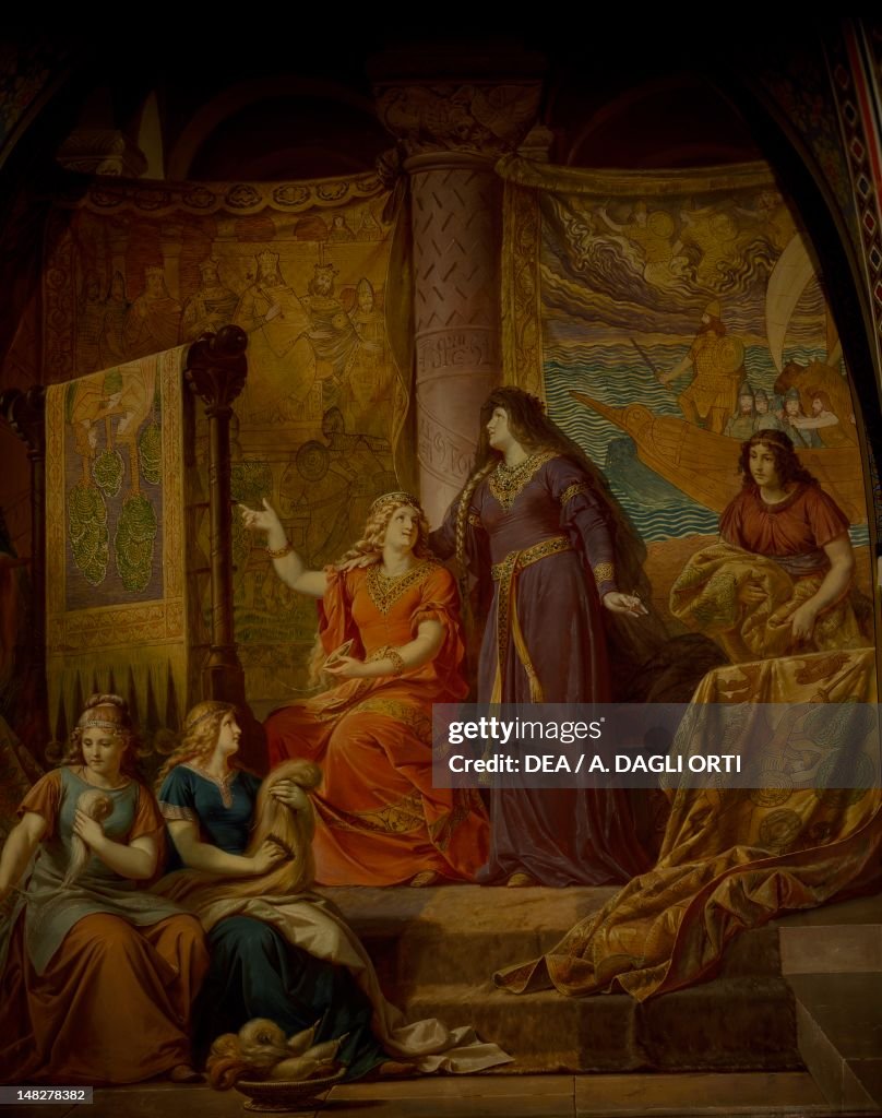Gudrun in the court of Attila the Hun, from the cycle The Ring of the Nibelung, by Wilhelm Ernst Ferdinand Franz Hauschild (1827-1887). Neuschwanstein Castle, Fussen, Germany. (Photo by DeAgostini/Getty Images)