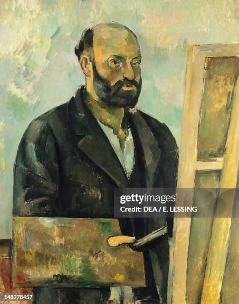 Self Portrait with Palette, 1885-1887, by Paul Cezanne . ; .