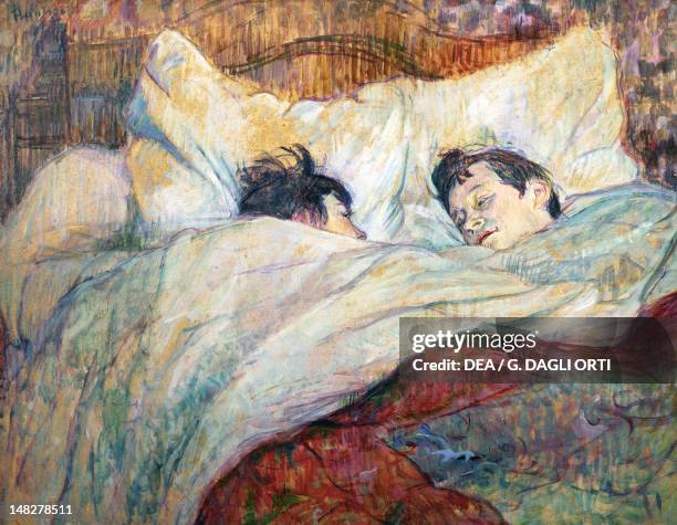 In the bed by Henri de Toulouse Lautrec , oil painting, 54x70 cm. ; Paris, Musée D'Orsay .