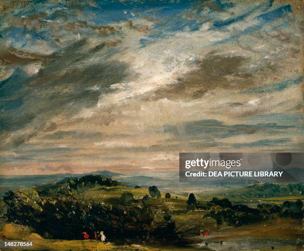 View from Hampstead Heath, looking towards Harrow by John Constable , oil on paper laid on canvas, 25x30 cm. ; Manchester, Manchester Art Gallery.