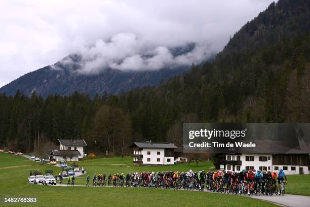 General view of the peloton passing through a landscape during the 46th Tour of the Alps 2023, Stage 1 a 127.5km stage from Rattenberg to Alpbach...