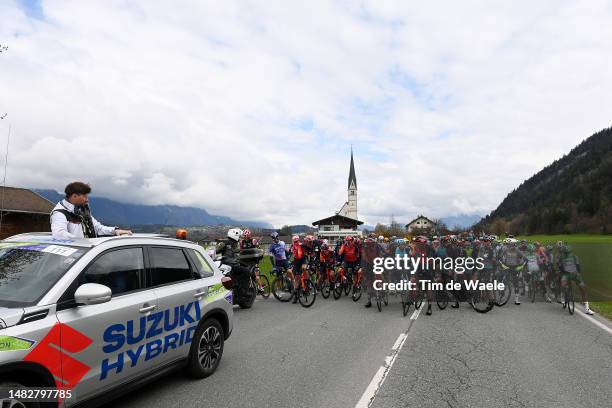 The race organisers stop the Peloton due to a wrong turn on the route during the 46th Tour of the Alps 2023, Stage 1 a 127.5km stage from Rattenberg...