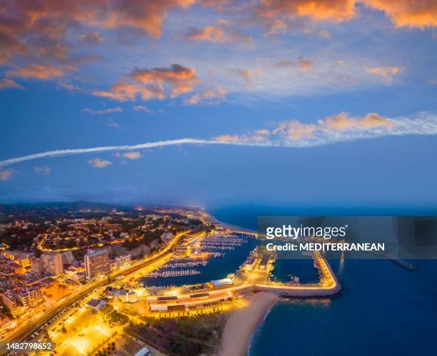arenys de mar beach village sunset aerial skyline in barcelona catalonia - barcelona cityscape stock pictures, royalty-free photos & images