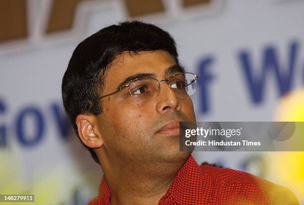 World Chess Champion Viswanathan Anand at the felicitation function on July 12 , 2012 in Kolkata, India. West Bengal sports department felicitated...