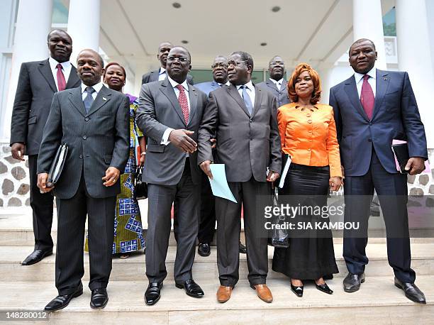 Ivory Coast's Prime Minister Jeannot Kouadio Ahoussou , Ivorian Popular Front party's interim president Sylvain Miaka Oureto , member of the Ivorian...