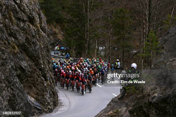 General view of the peloton compete climbing to the Brandenberg during the 46th Tour of the Alps 2023, Stage 1 a 127.5km stage from Rattenberg to...