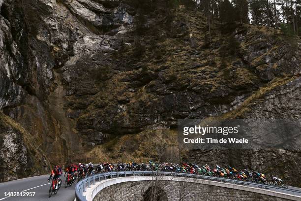 General view of the peloton compete climbing to the Brandenberg during the 46th Tour of the Alps 2023, Stage 1 a 127.5km stage from Rattenberg to...