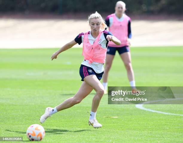 Leah Williamson of Arsenal during the Arsenal Women's training session at London Colney on April 17, 2023 in St Albans, England.