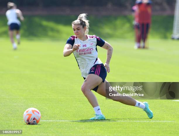 Laura Wienroither of Arsenal during the Arsenal Women's training session at London Colney on April 17, 2023 in St Albans, England.
