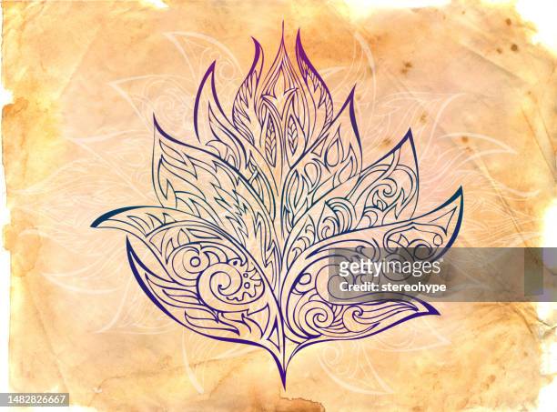 lotus parchment - yin yang symbol stock illustrations