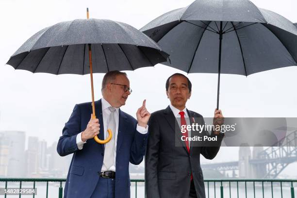 Indonesian President Joko Widodo is given a tour at Admiralty House by the Australian Prime Minister Anthony Albanese on July 4, 2023 in Sydney,...