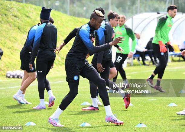 Vìctor Osimhen of Napoli ahead of their UEFA Champions League quarterfinal second leg match against AC Milan at on April 17, 2023 in Naples, Italy.